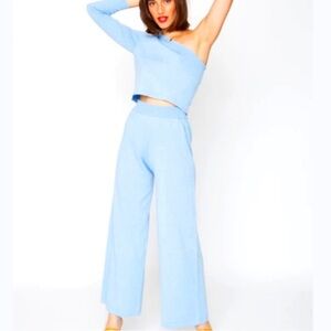 NWT Callahan x Revove Knitwear Julia Wide Leg high Waist Knit Pant Sky Blue M